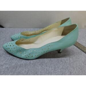 VTG Nine West Q Marilyn Dress Pumps Womens Size 8.5 Green Cutout Kitten Heel